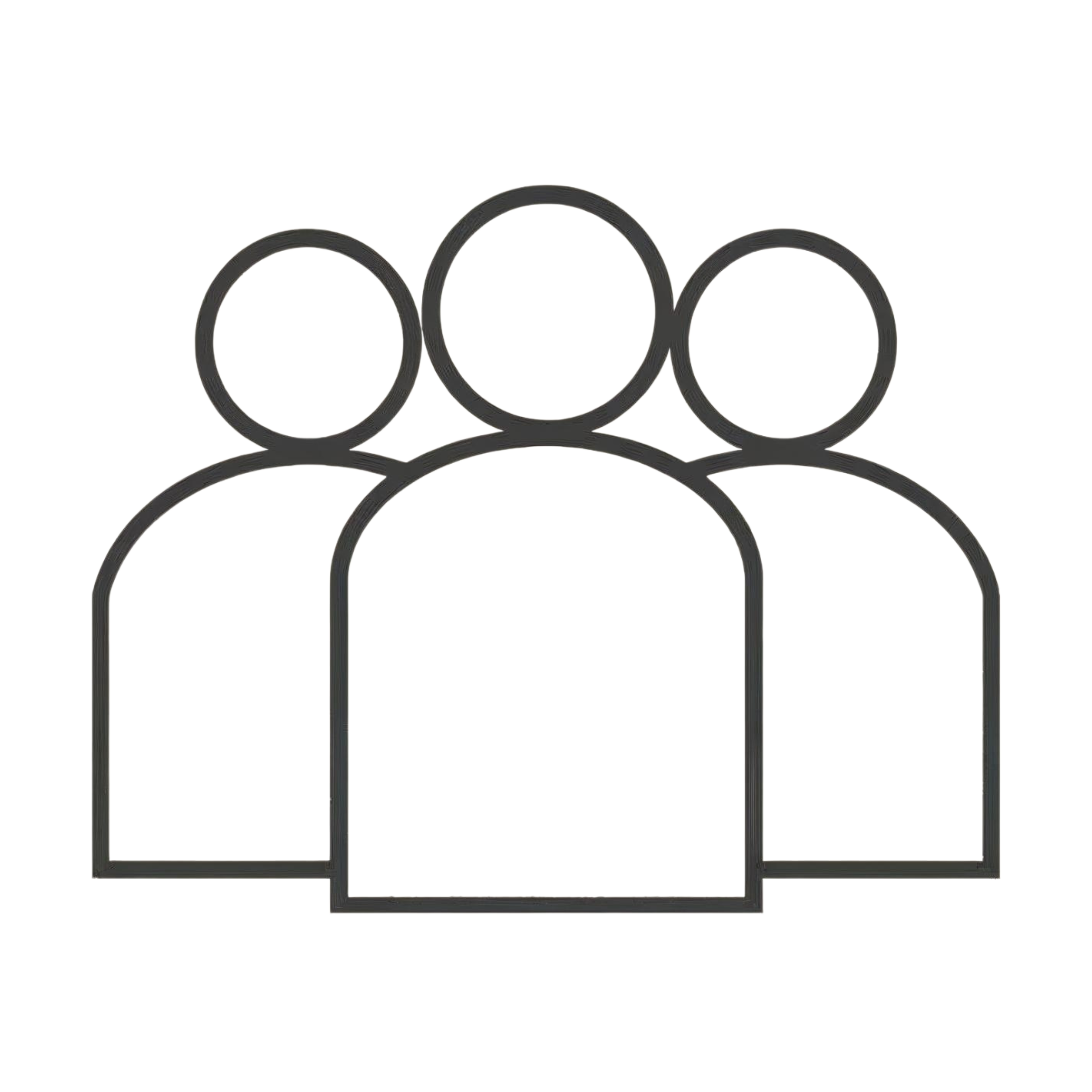 Outline of three people connected together, representing teamwork or community.