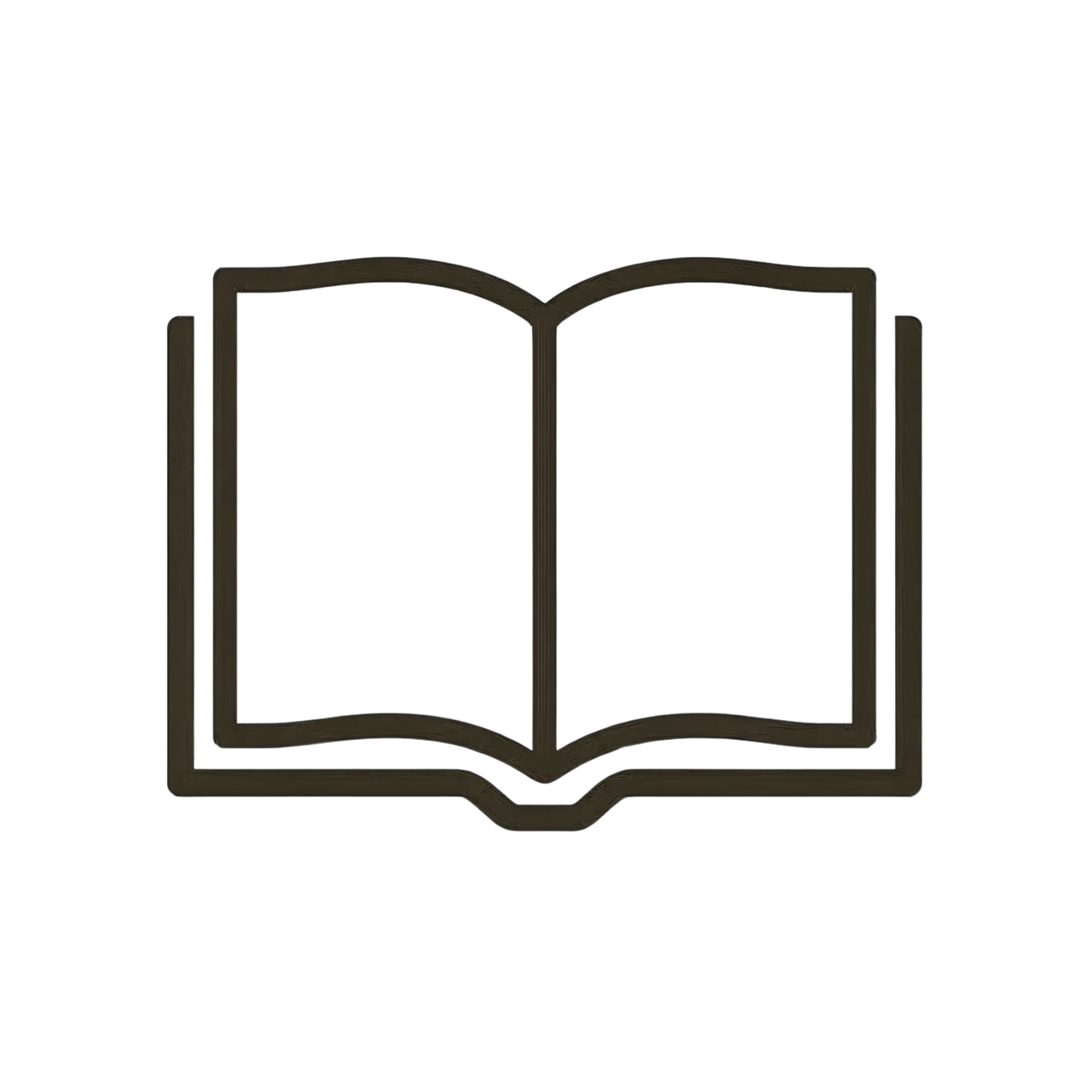 Outline of an open book icon on a white background.