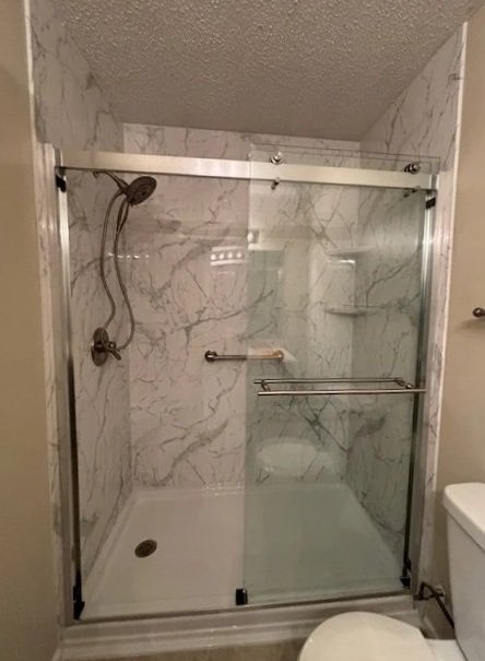 brand new custom acrylic shower with sliding glass doors