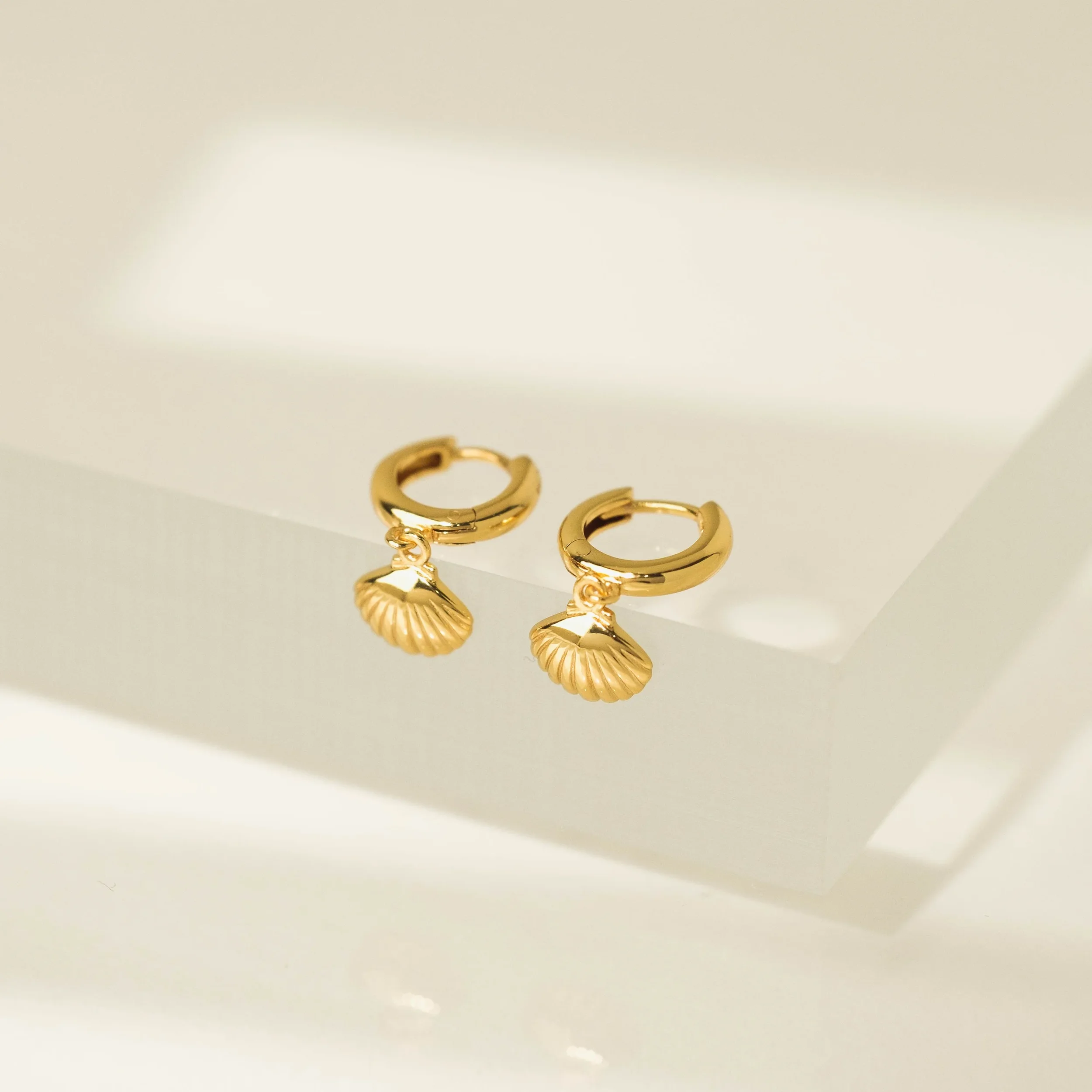 Shell Charm Huggie Drop Hoop Earrings - Lover's Tempo