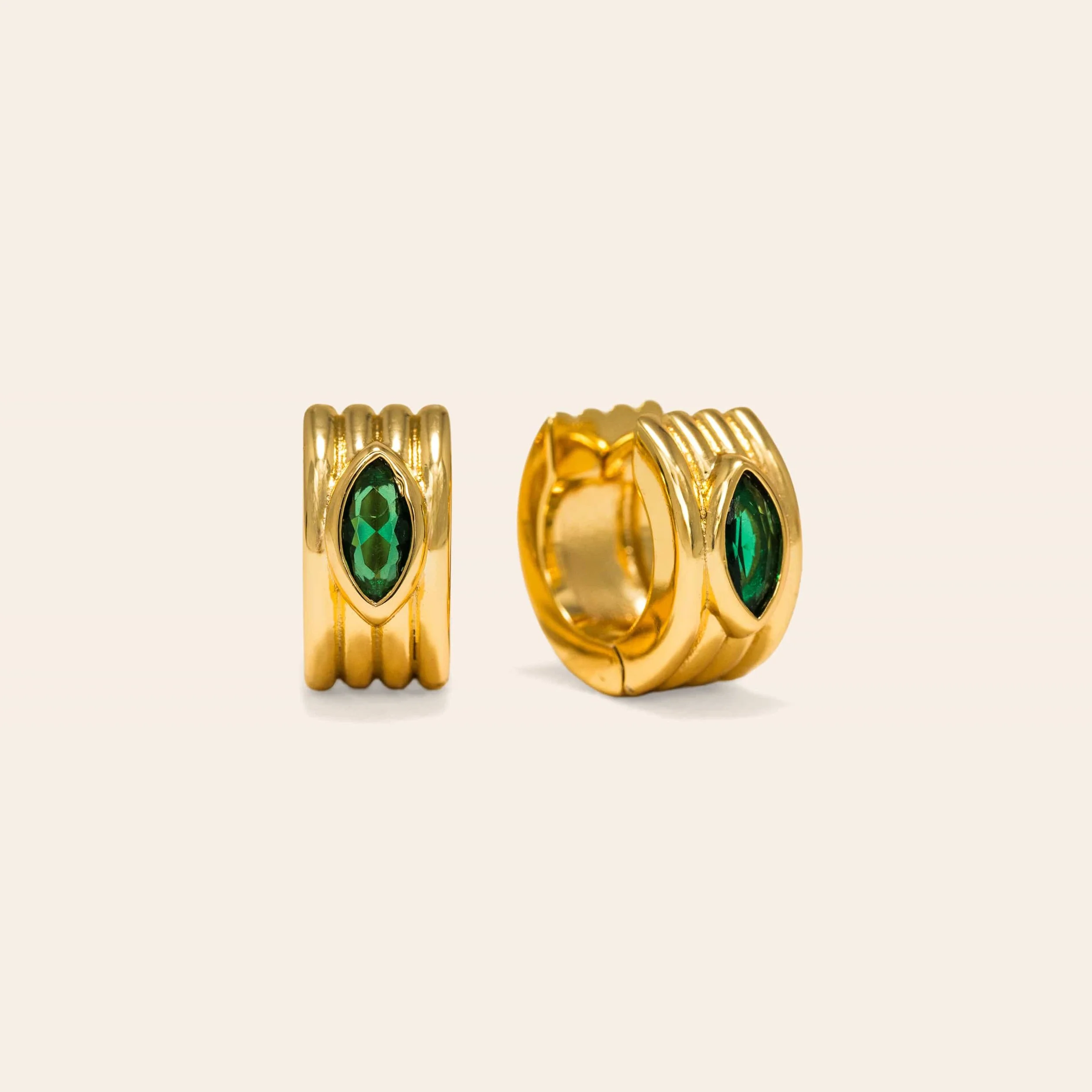Marquise Groove Hoop Earrings Emerald - Lover's Tempo