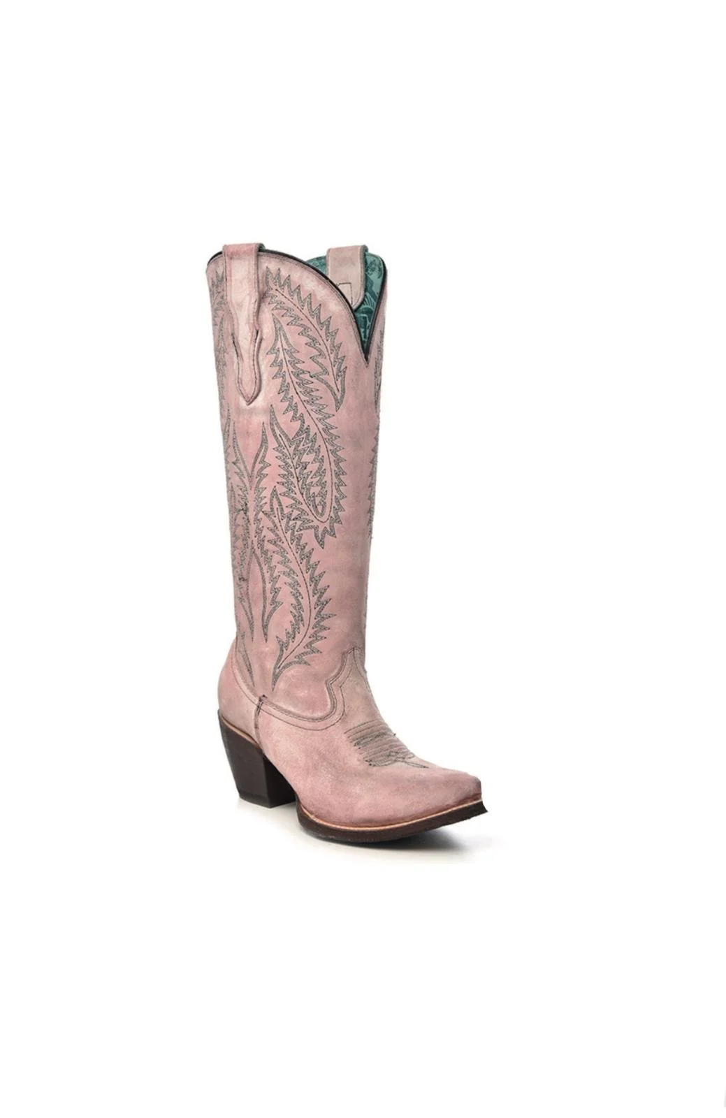 Corral Rose, Tall Top Boots with Teal Embroidery