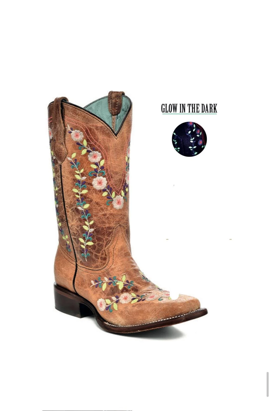 Corral Teen's Glow-in-the-Dark Honey Floral Embroidered Boots