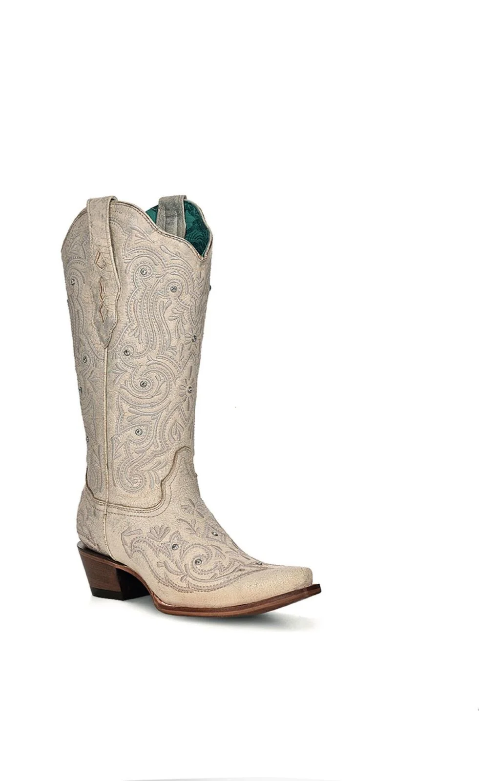 Corral Embroidered and Crystalled Bone Boots