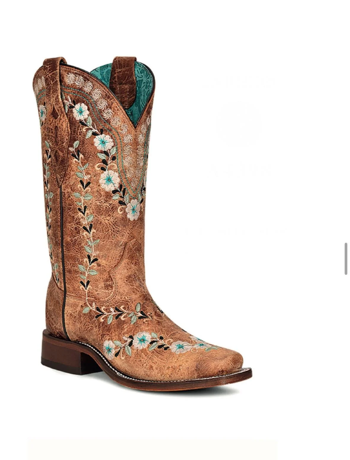 Corral Distressed Floral Embroidery Boots