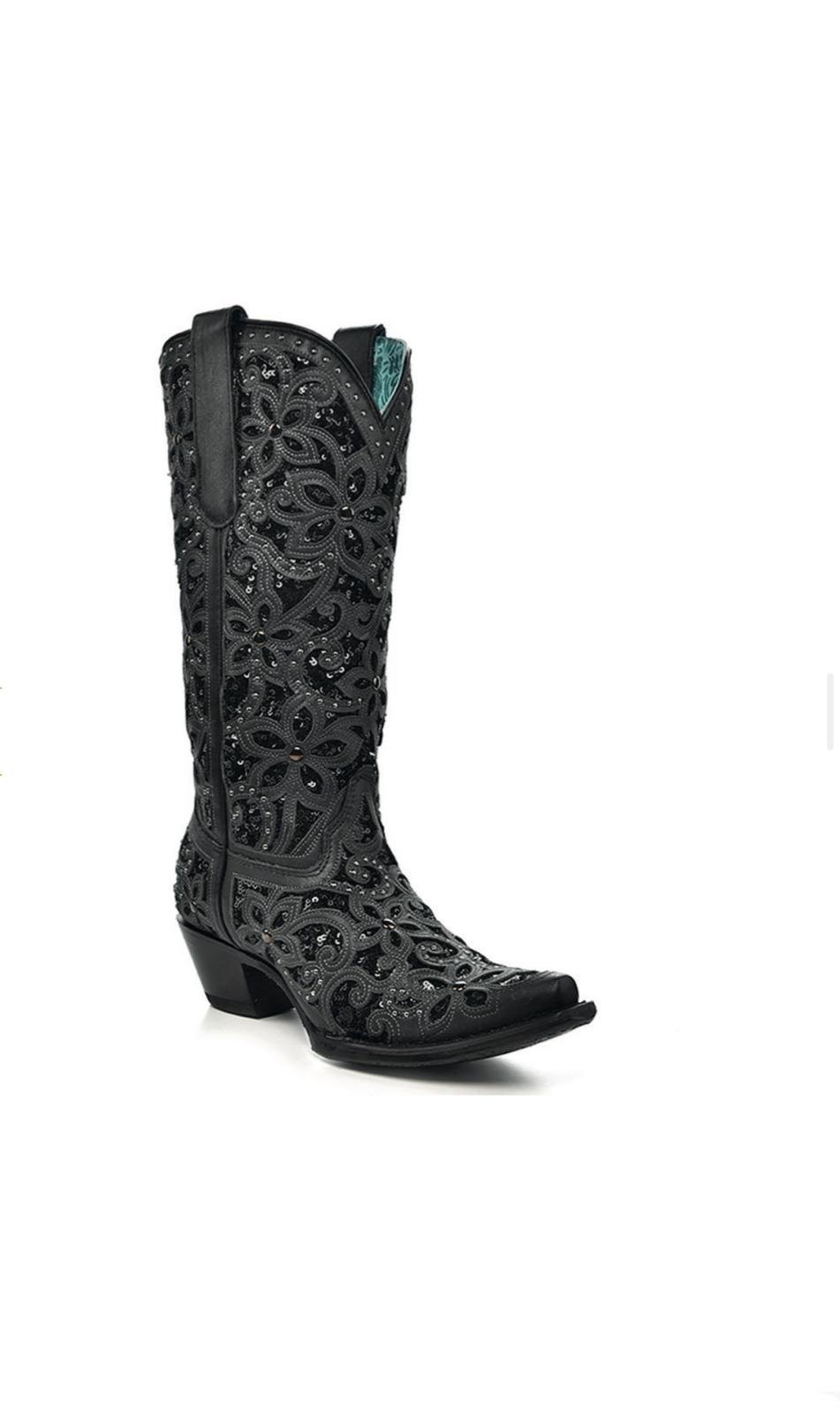 Corral Black Inlay Boots with Embroidery and Studs