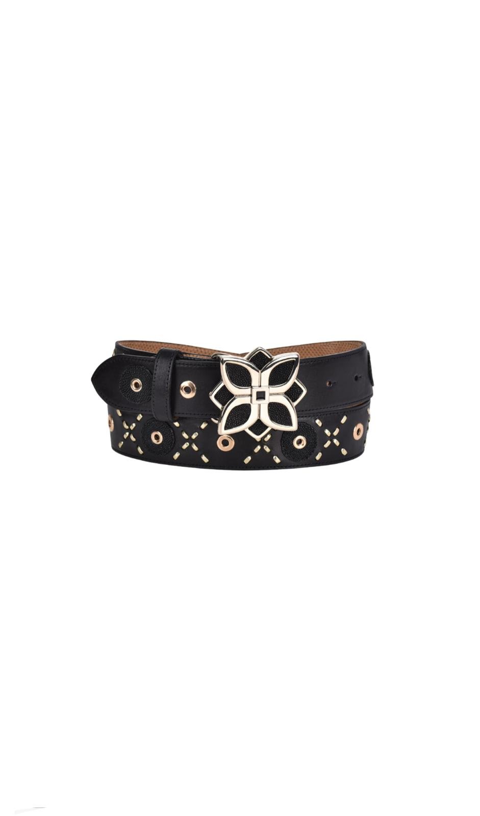 Cuadra Black Stingray Studs and Woven Belt