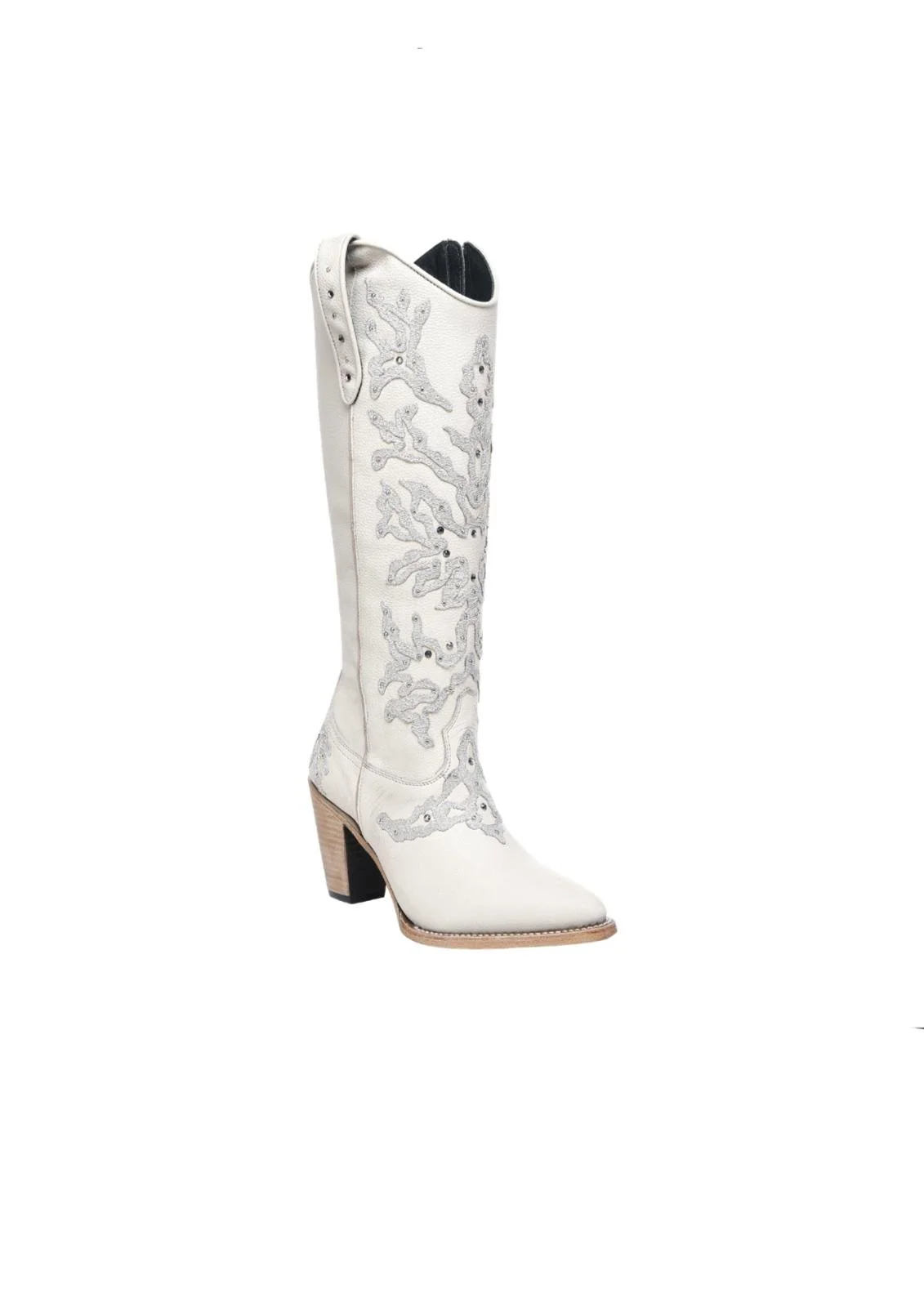 Cuadra White Embroidered Crystal Studded Boot