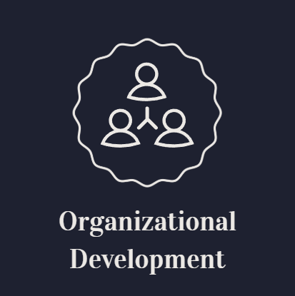 Icon of three people connected by lines, with a wavy border, and the text 'Organizational Development' below.