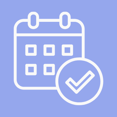 Calendar icon with a checkmark indicating scheduled confirmation or completion.