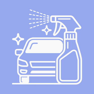 Outline drawing of a car being disinfected with a spray bottle
