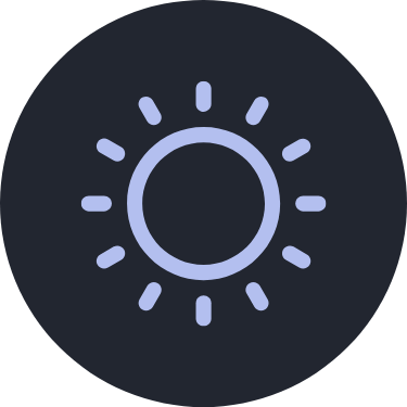 A simple icon of a sun with rays on a dark background.