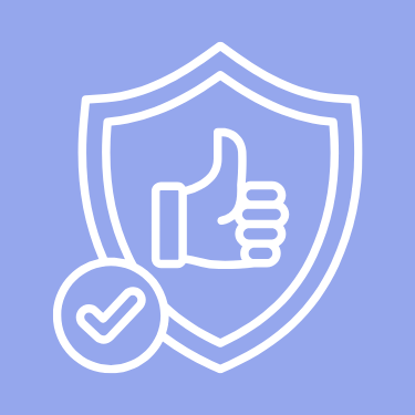 Thumbs up inside a shield with a check mark, symbolizing protection or approval.