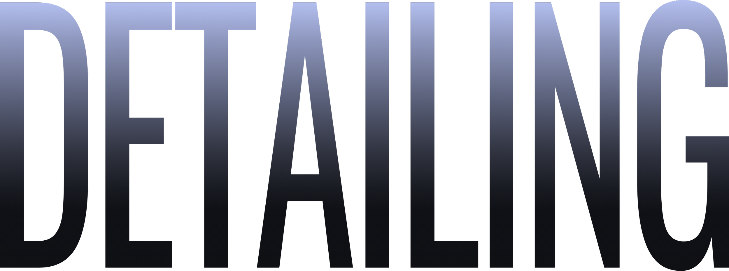 Large text displaying the phrase 'DETAILING' with a gradient from light blue to dark blue, on a black background.