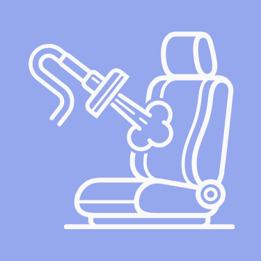 Line drawing of a car seat with a handheld vacuum cleaner attached to it.