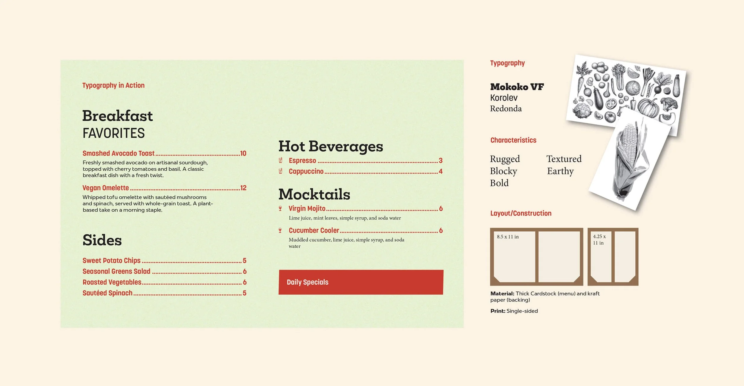 Menu design moodboard