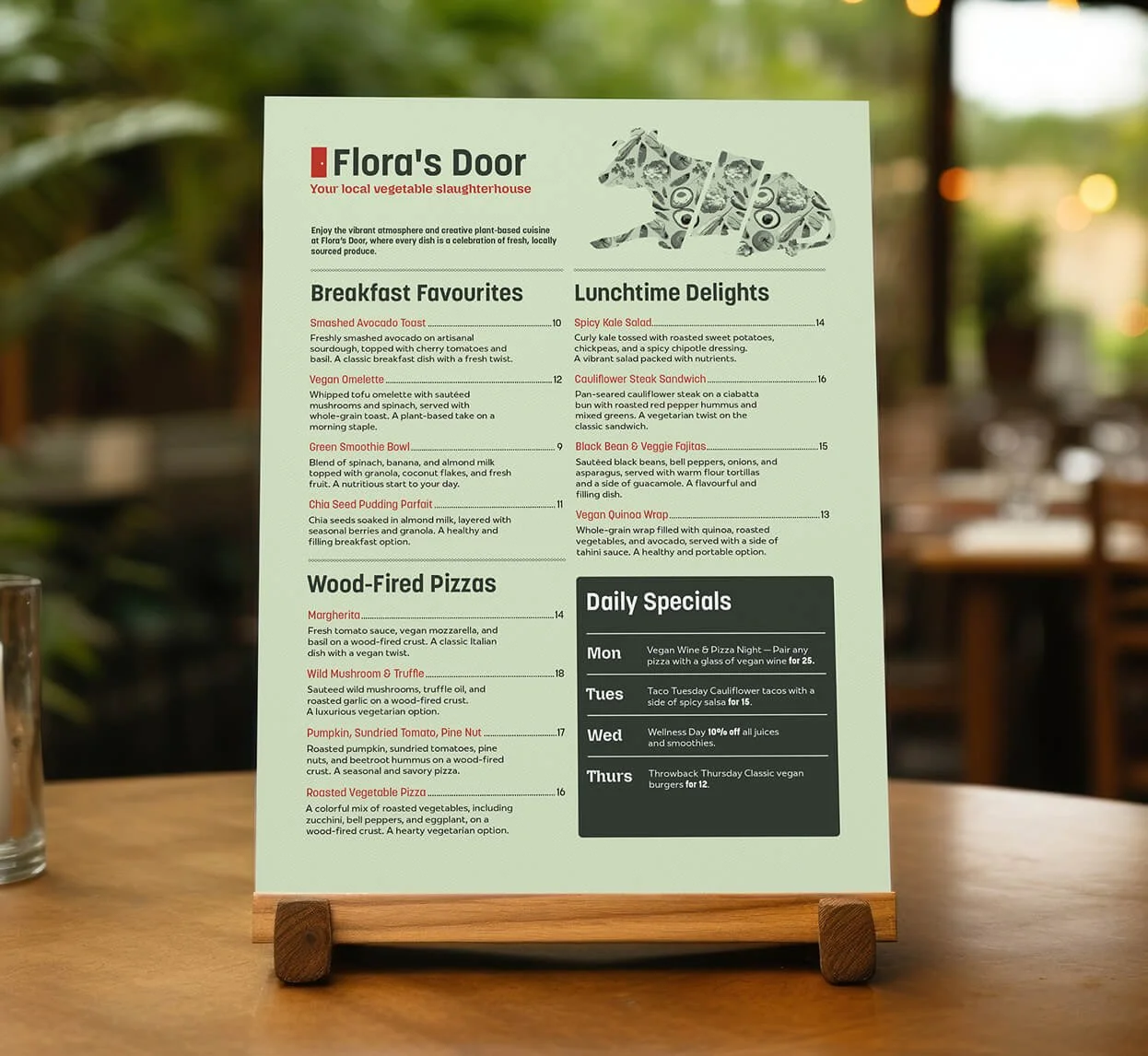 Menu on display stand