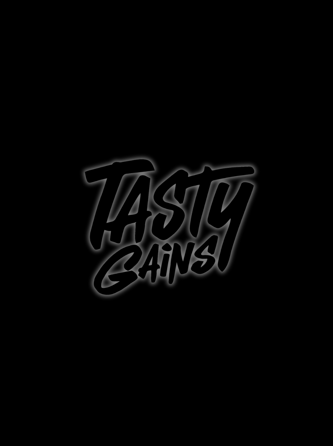 Dark background with the words 'TASBY GAINS!' in bold, stylized black letters with a white glow effect.