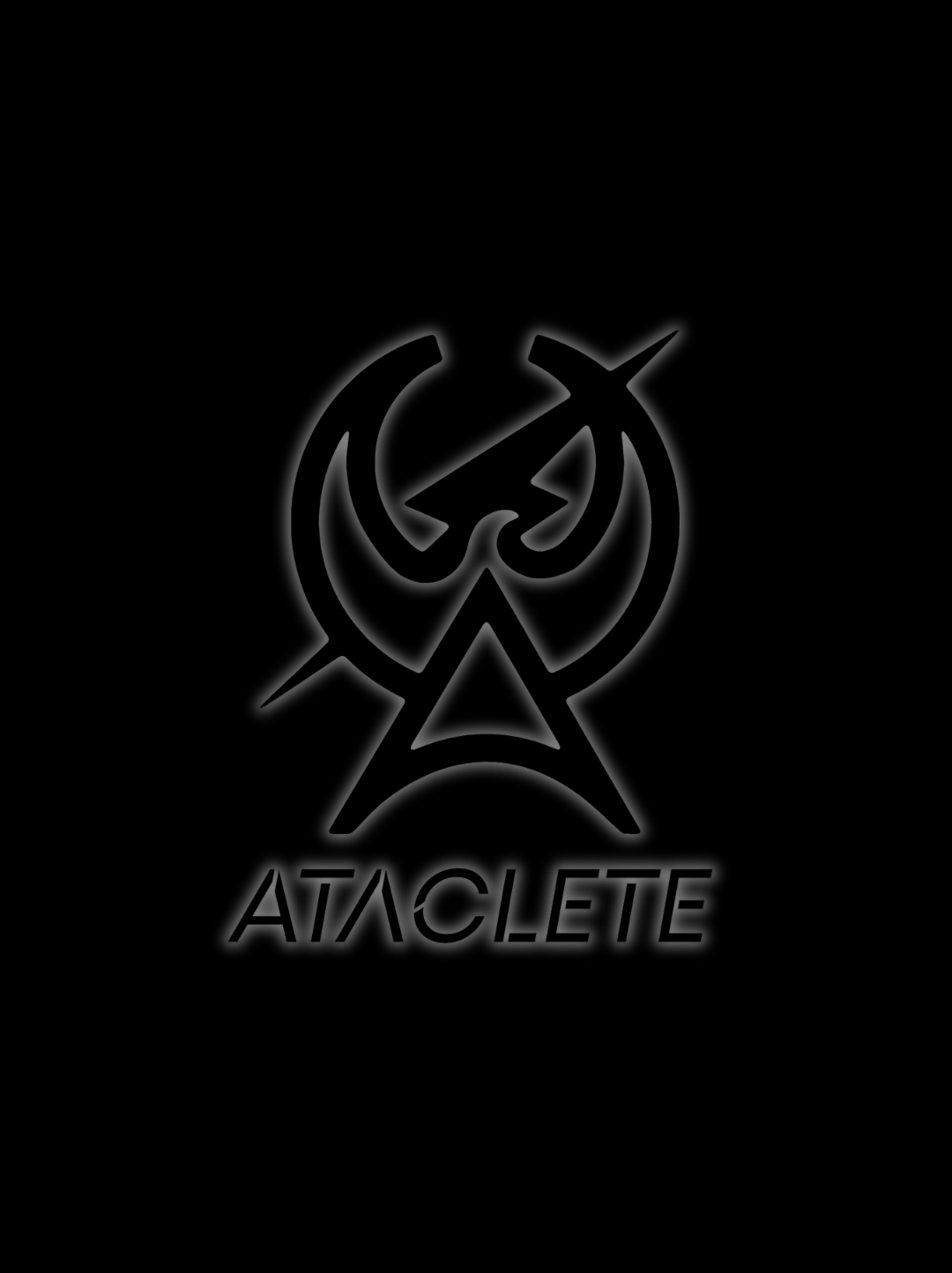 A black background with a neon-style outline of a logo featuring various geometric shapes and a stylized letter 'A'. Below the logo, the word 'ATLETA' is written in matching neon-style text.