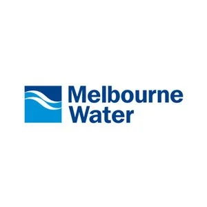 Melbourne Water logo with blue waves and text