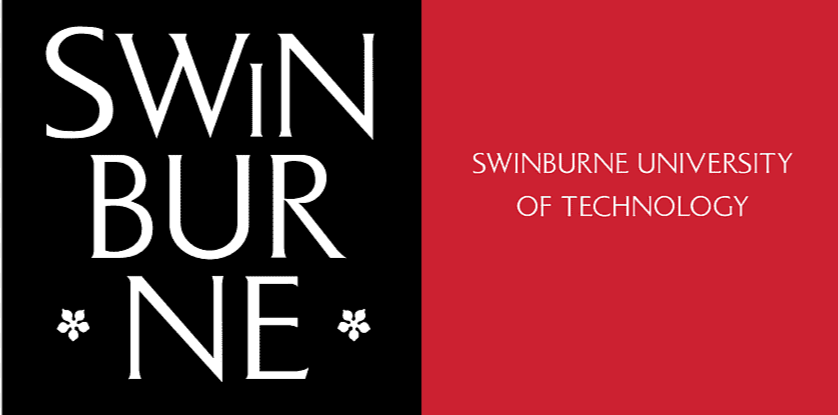 Swinburne University of Technology logo with black and red background.