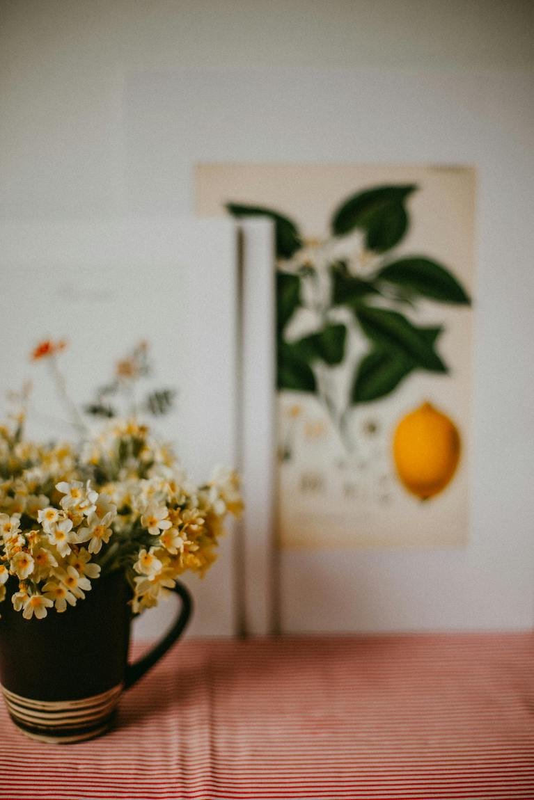 Herbal flowers displayed in a striped mug at The Herbary in Pukekohe, Auckland, reflecting botanical medicine, natural health, and plant-based wellness.
