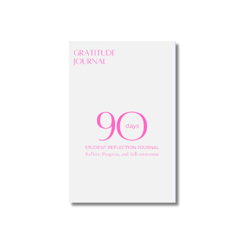 Cover of a gratitude journal titled 'Student Reflection Journal' with a 90-day countdown and a subtitle about reflection, progress, and self-awareness.