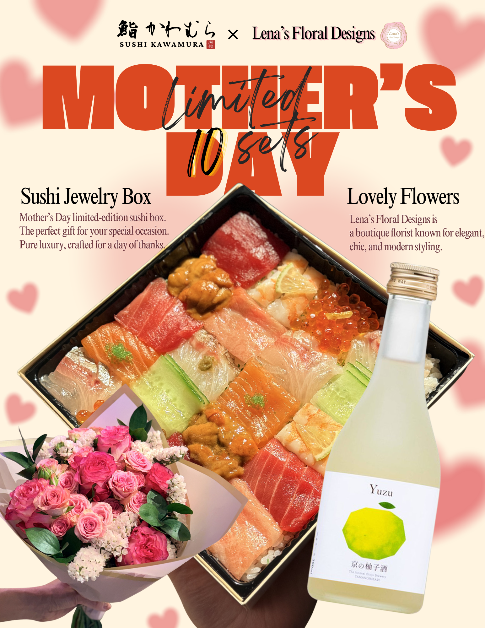 Sushi Jewelry Box with Bouquet ＆ Yuzu Sake