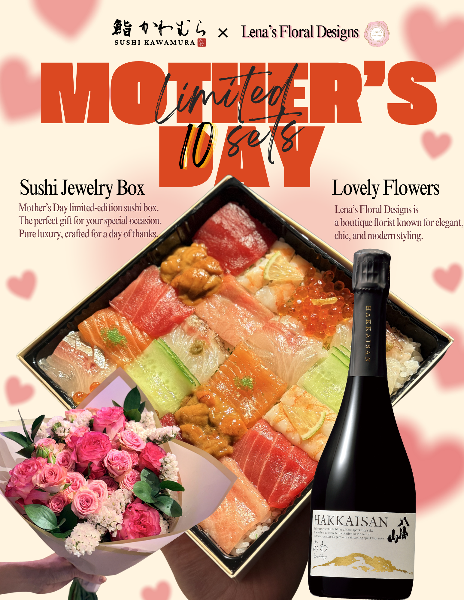 Sushi Jewelry Box with Bouquet ＆ Sparkling Sake