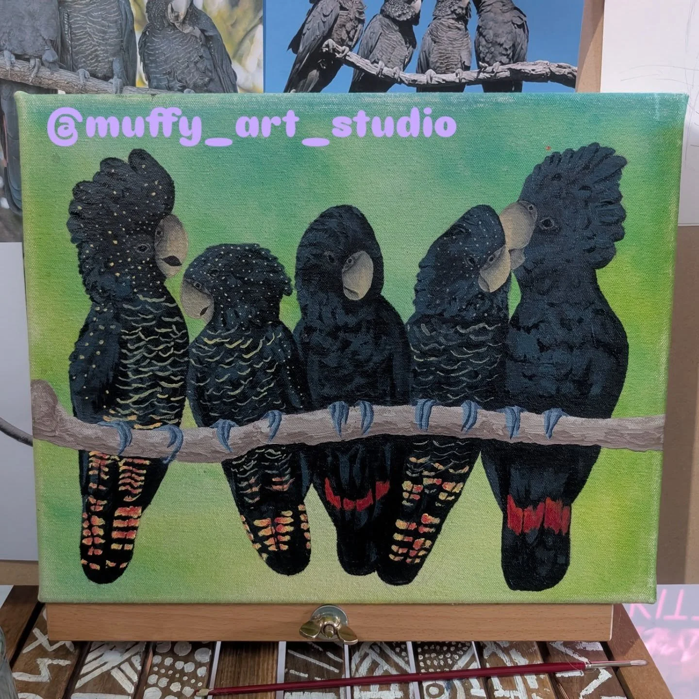 Almost finished with this commissioned piece ❤️
This might be the most detailed painting I've ever done 🤣 
Masking to finish the background. 

#painter #painting #australianbirds #blackcockatoos #artist