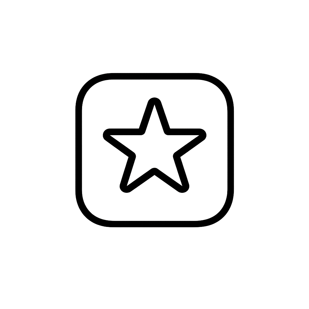 Outline icon of a star within a rounded square, indicating a rating or favorite symbol.
