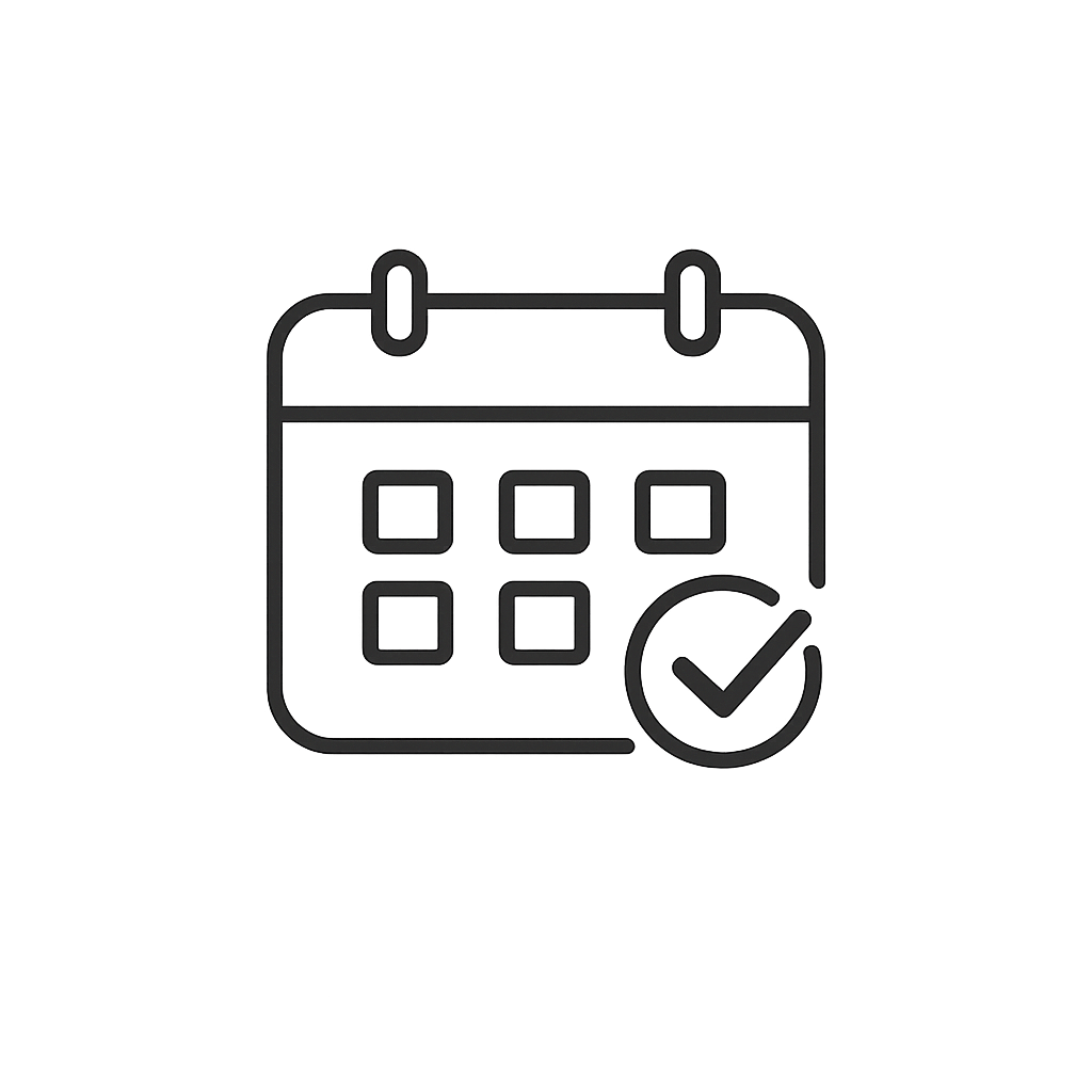 Icon of a calendar with a checkmark overlay, symbolizing scheduled or completed events.