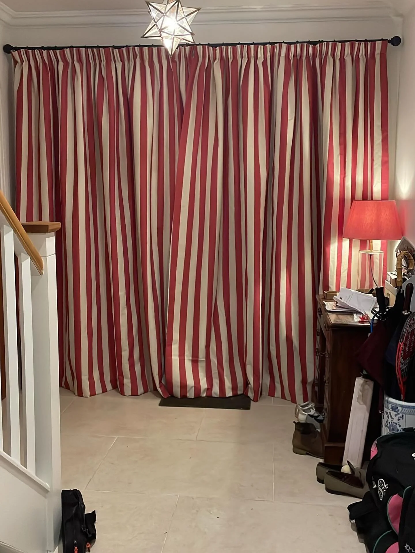 My client wanted some curtains made for their front door to stop the draughts. Et voila! Problem sorted. I&rsquo;ve got big news coming soon, stay tuned&hellip;..