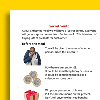 An icon showing a 'Secret Santa' easy read document
