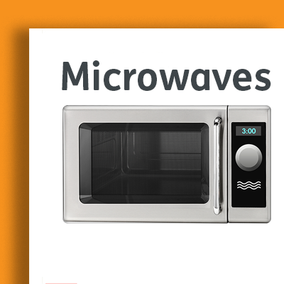 Close-up of a microwave oven with a digital display and control knob.