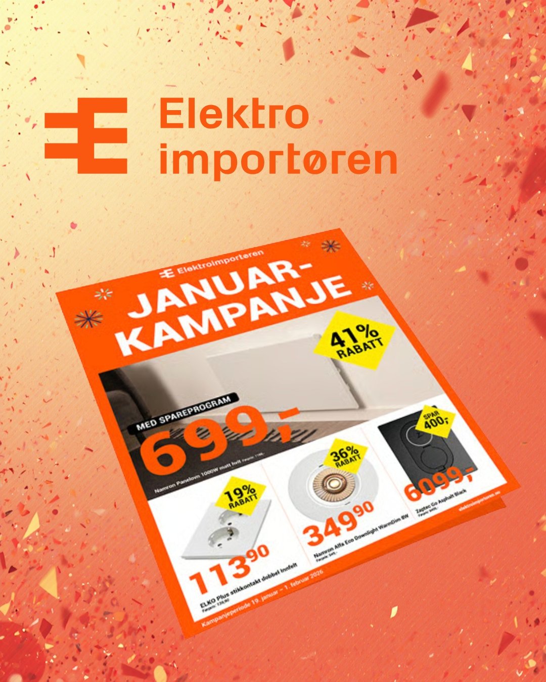 Januar = gode kupp ⚡
Smarte produkter. Sm&aring; priser.

👉 Sjekk kundeavisen hos Elektroimport&oslash;ren n&aring;
https://www.elektroimportoren.no/

🕦 &Aring;pningstider Elektroimport&oslash;ren Bod&oslash;: 

Mandag - fredag: 07-20

L&oslash;rda