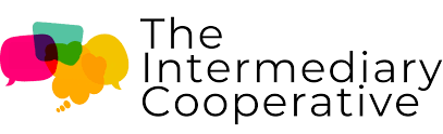 Logo of The Intermediary Cooperative with colorful speech bubbles and black text