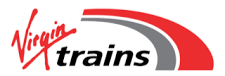 Virginia Trains logo with stylized red and black swoosh