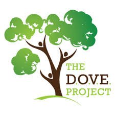 Logo for The Dove Project featuring a tree with green foliage and two human figures underneath.
