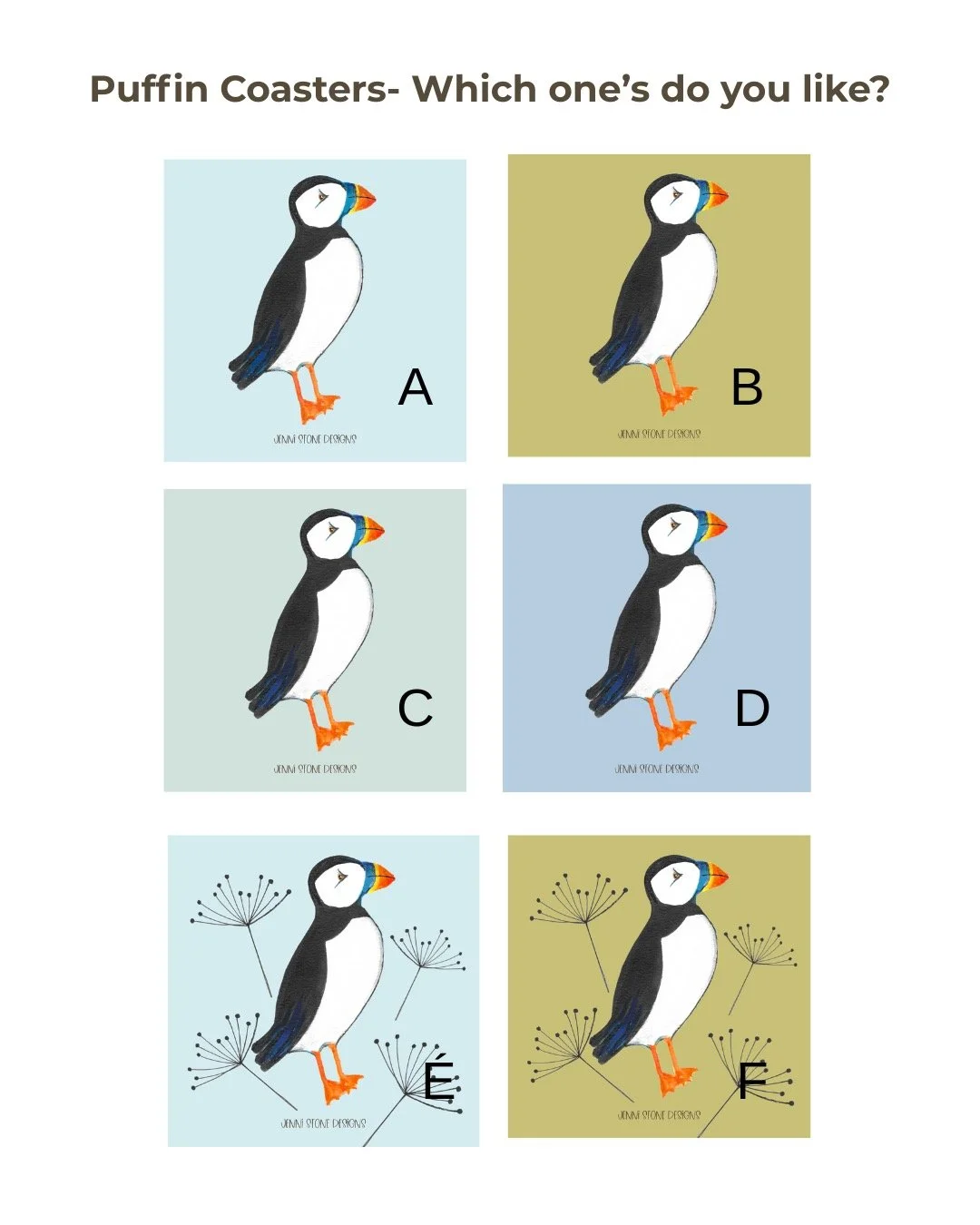 Hello everyone. Could you please let me know in the comments below which puffin design you like the best or most drawn to. These will become puffin coasters. 

Thank you! I have included the puffin tea towel I have printed.

#puffindesigns #puffinlov