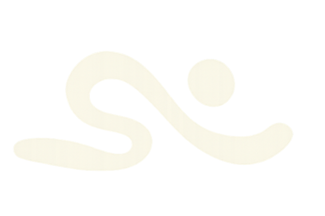 A stylized white swimmer icon on a black background.