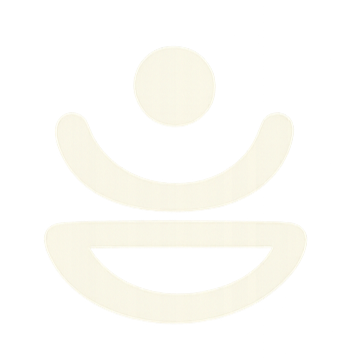 Minimalist white abstract face with a circle, curved line, and semi-circle on black background.