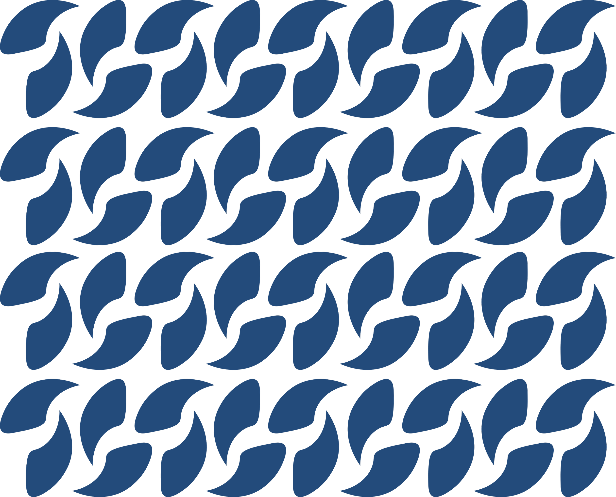 Pattern of stylized leaves in dark blue against a black background.