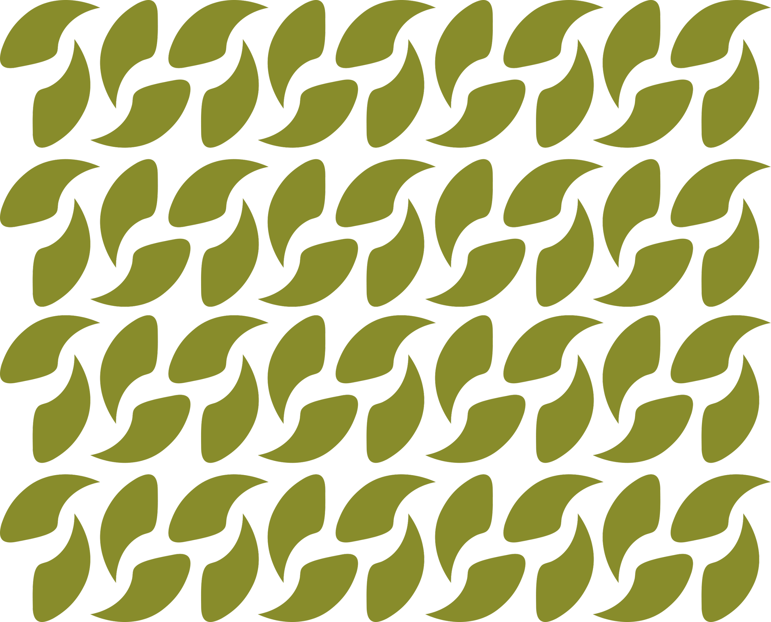 A repeating pattern of olive green leaf shapes with black curved lines on a black background.