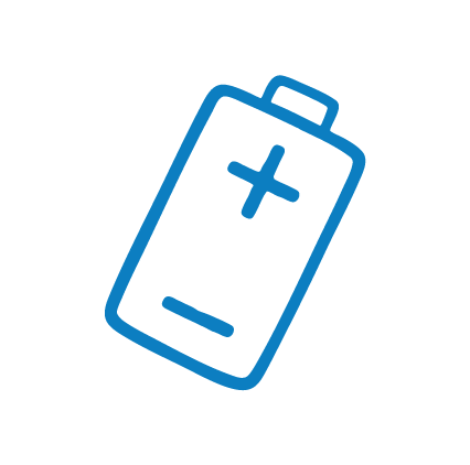 Icon of a battery with a plus sign on top and a minus sign on bottom, indicating battery or power.