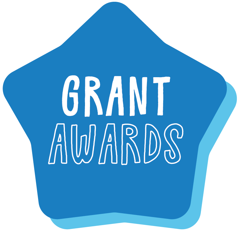 Blue star-shaped badge with white text reading "Grant Awards".