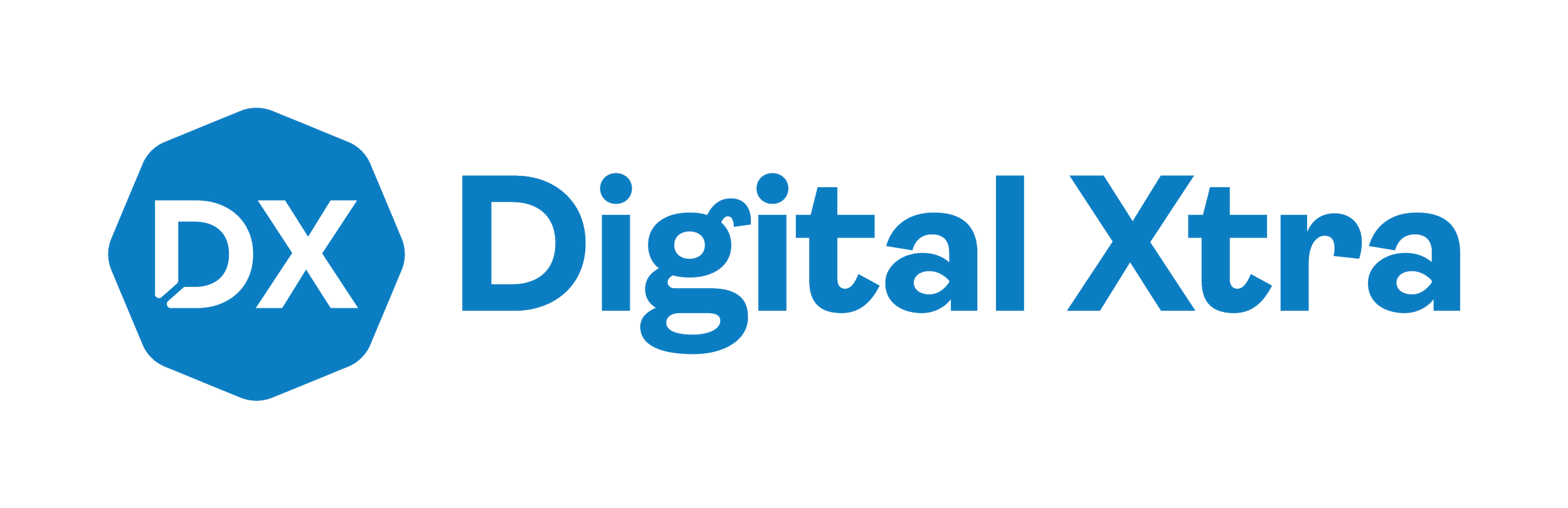 DigitalXtra logo with blue hexagon containing white 'DX' and blue text 'DigitalXtra'