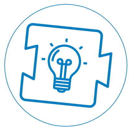 Light bulb inside a puzzle piece outline, symbolizing an idea or innovation.