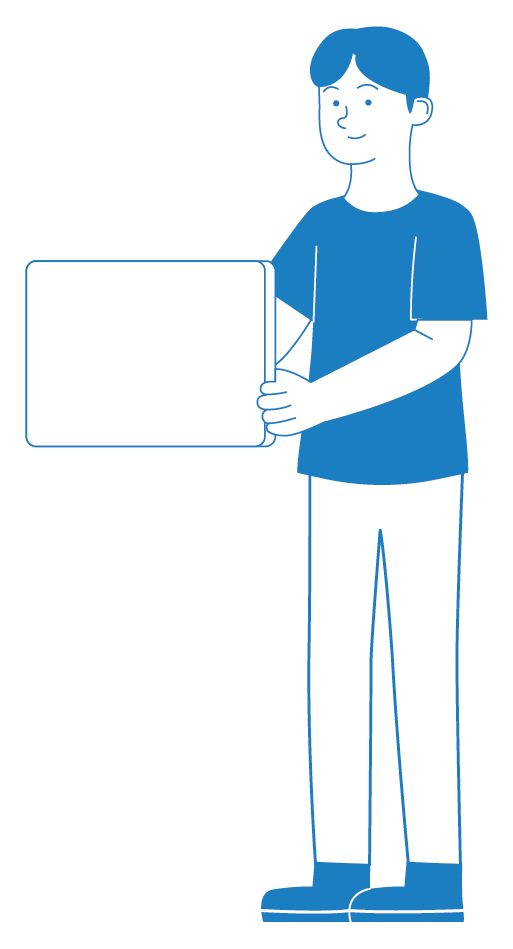 Illustration of a young person holding a laptop.