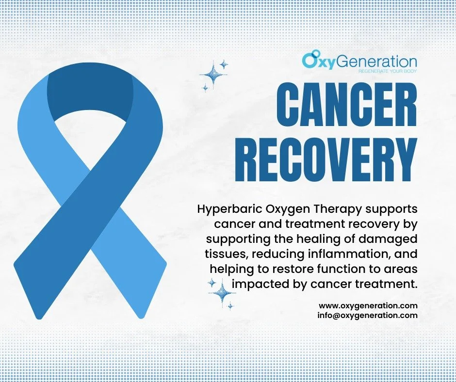 Hyperbaric Oxygen Therapy (HBOT) can be used as a recovery treatment for cancer, post-treatment, and to speed up recovery of tissue damage caused by radiation therapy. It supports the healing of damaged tissues, reduces inflammation and swelling, and